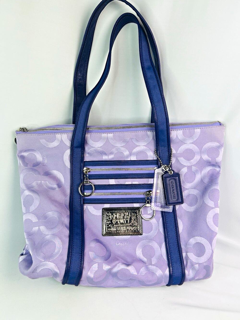Vtg Coach Poppy Op Art Glam Tote Lavender Purple Monogram Signature Canvas 14530